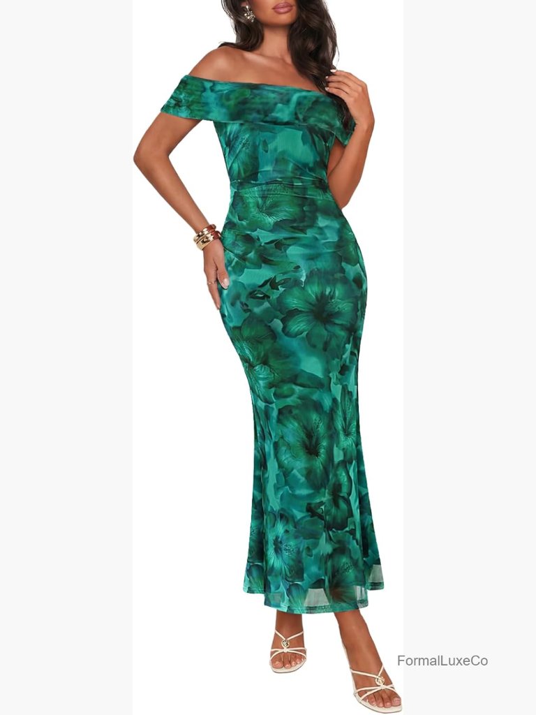 Off Shoulder Floral Maxi Dress Formal Cocktail Bodycon Slim Fit